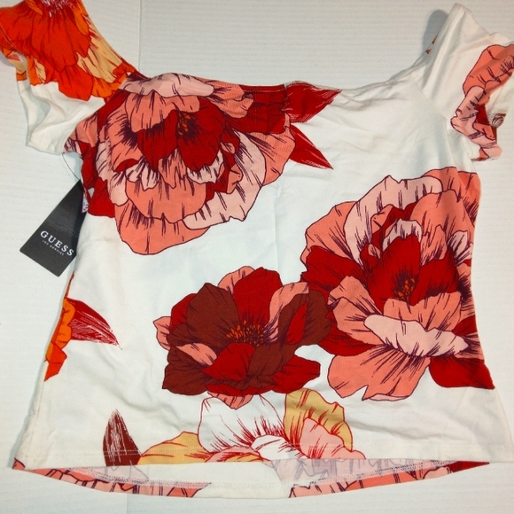 ~NWT~Stunning GUESS Blushing Azalea Print Ivory Karlotta Juniors Top~Large~ - Picture 5 of 11